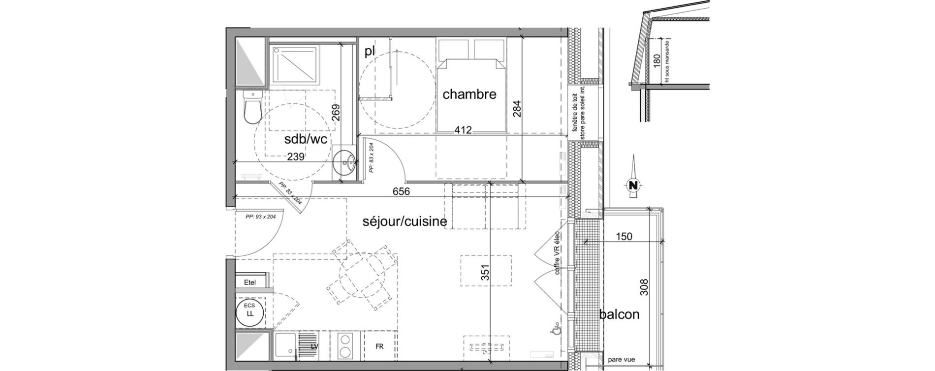 Appartement T2 de 39,80 m2 &agrave; D&eacute;ville-L&egrave;s-Rouen Centre