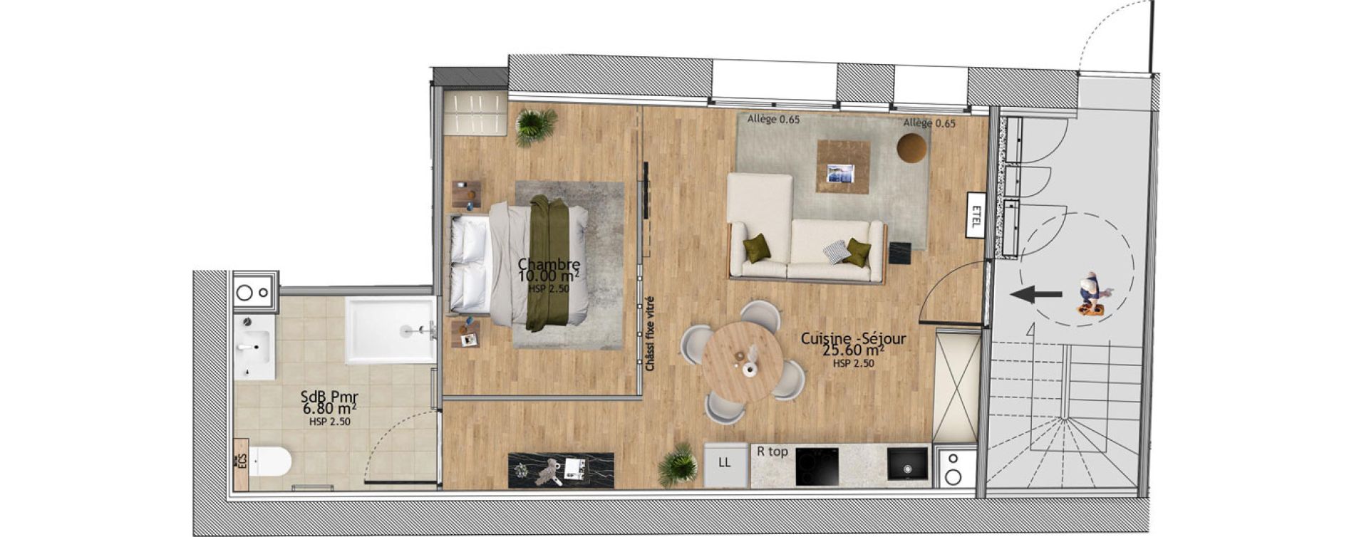 Appartement T1 bis de 42,40 m2 &agrave; Dieppe Front de mer - bout du quai
