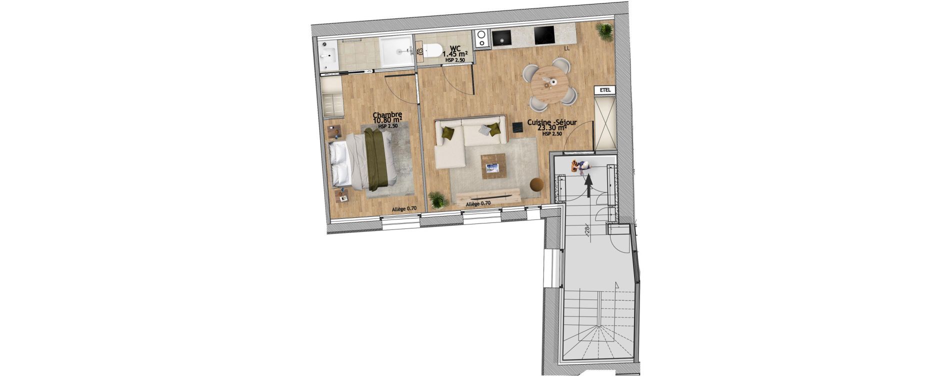 Appartement T2 de 38,00 m2 &agrave; Dieppe Front de mer - bout du quai