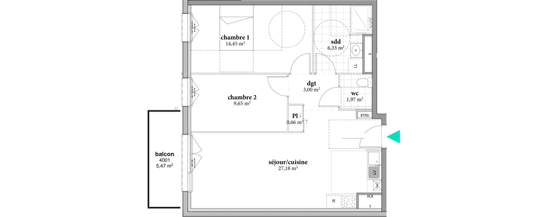 Appartement T3 de 63,24 m2 &agrave; F&eacute;camp Val de bucaille