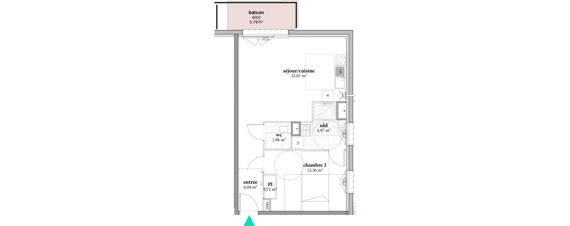 Appartement T2 de 48,86 m2 &agrave; F&eacute;camp Val de bucaille