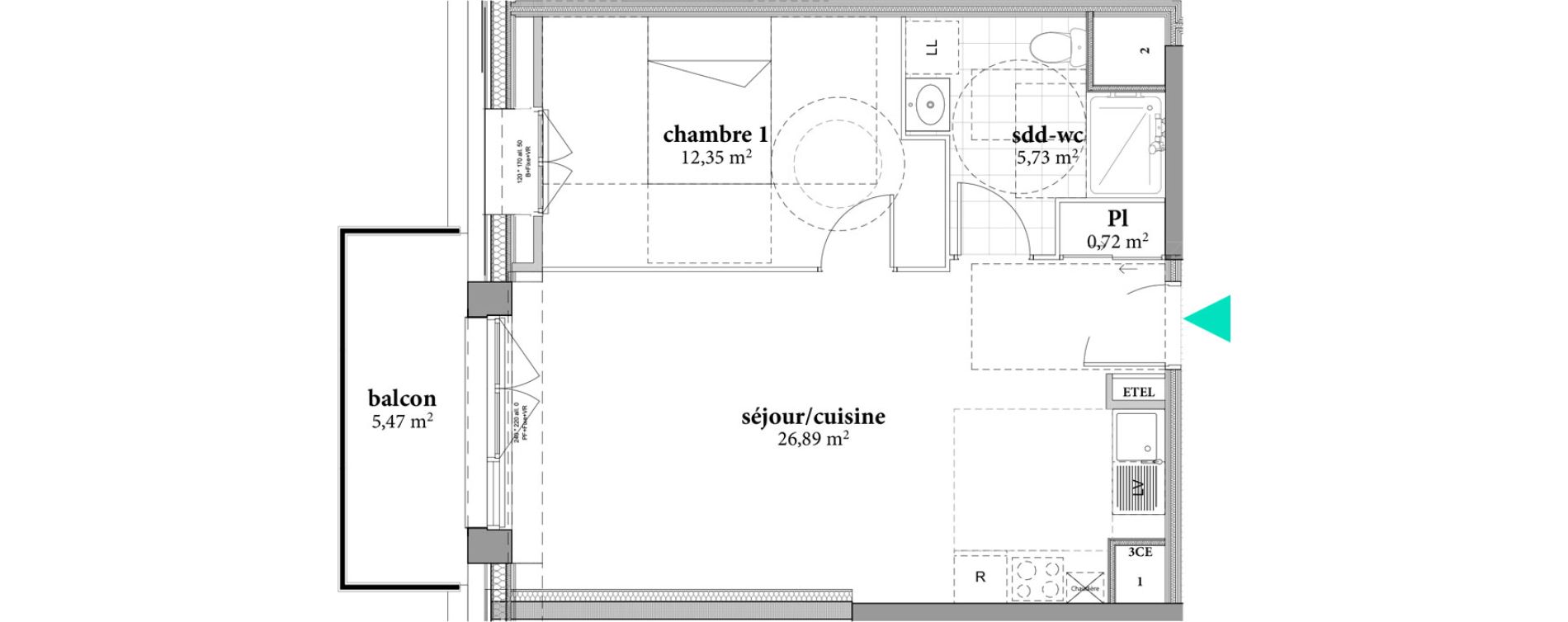 Appartement T2 de 45,69 m2 &agrave; F&eacute;camp Val de bucaille