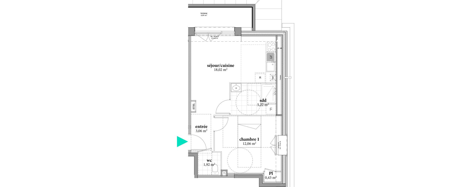 Appartement T2 de 40,71 m2 &agrave; F&eacute;camp Val de bucaille