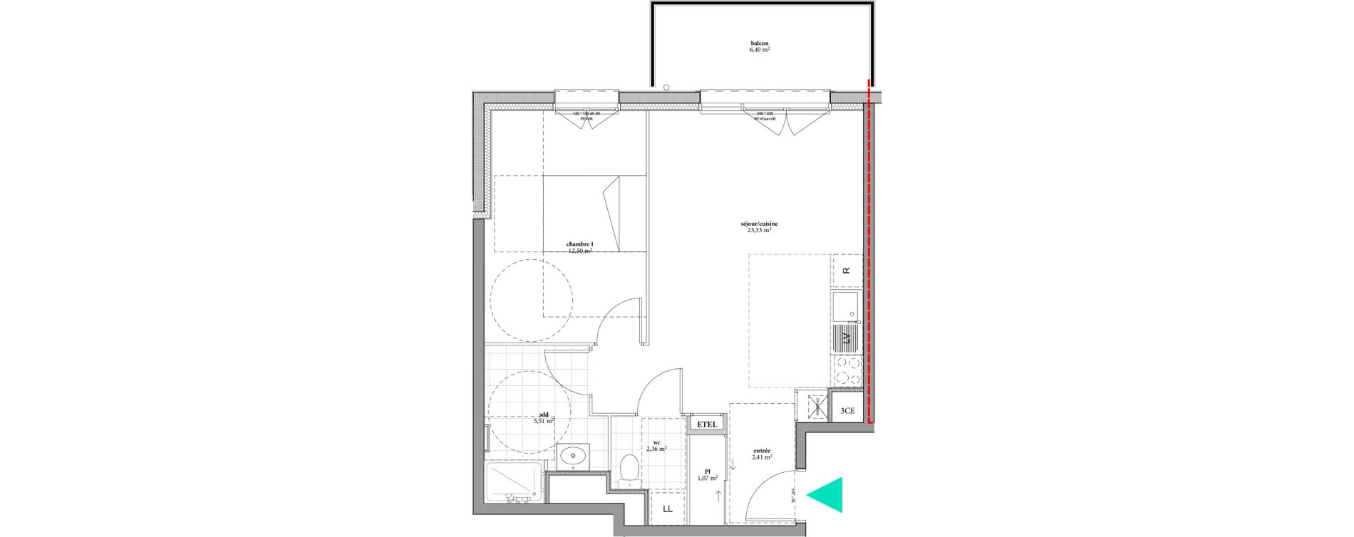 Appartement T2 de 47,18 m2 à Fécamp Val de bucaille