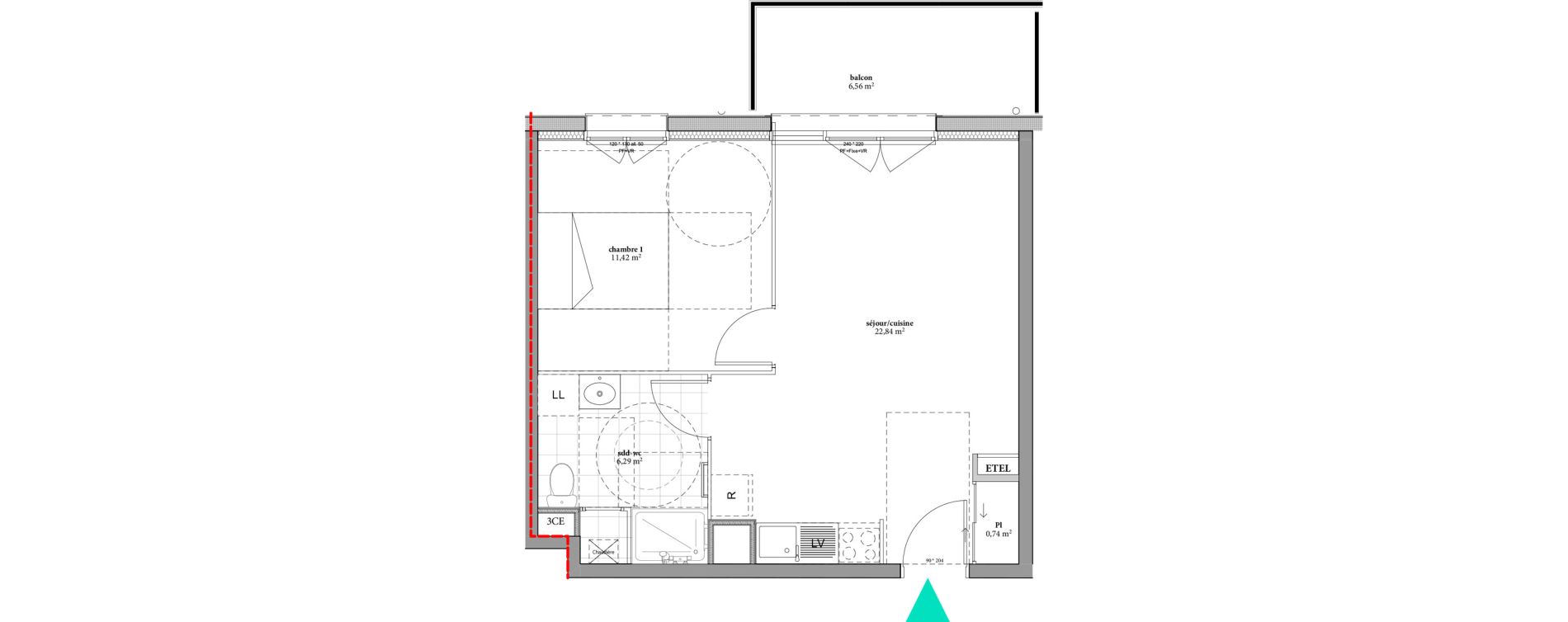 Appartement T2 de 41,29 m2 à Fécamp Val de bucaille