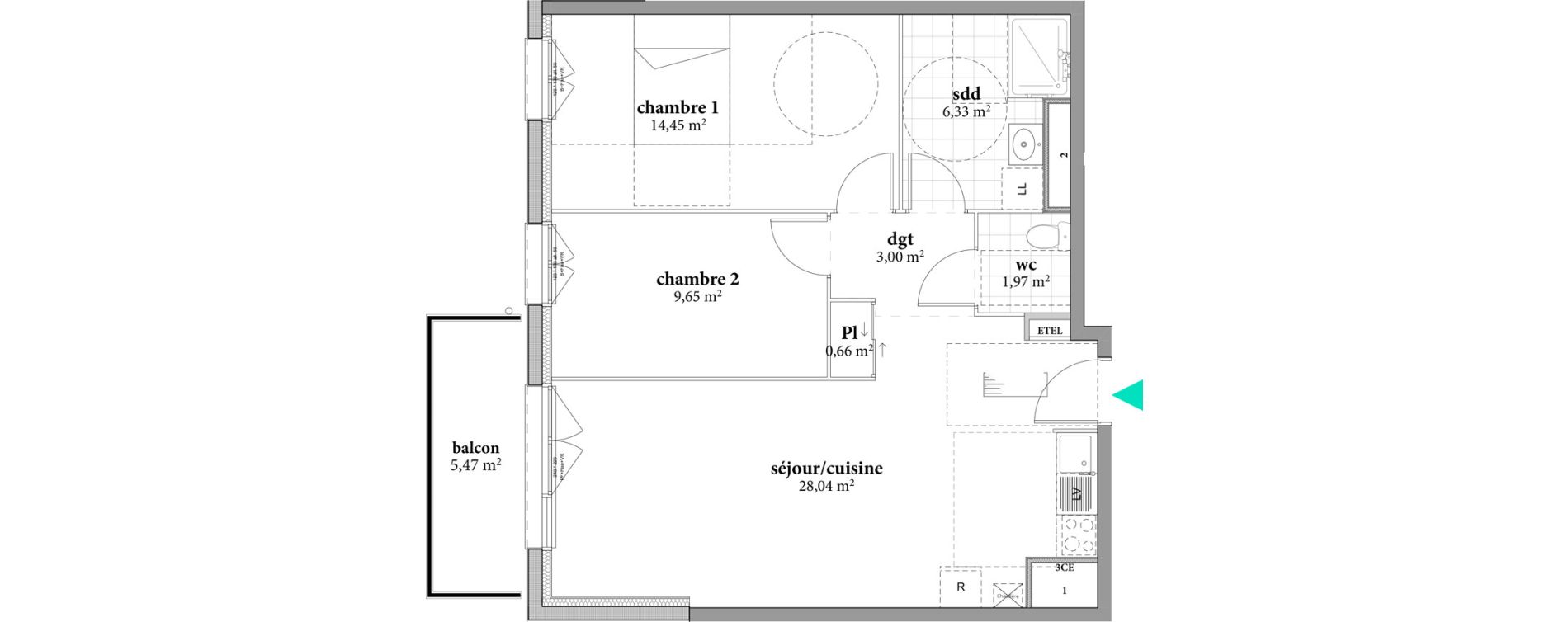 Appartement T3 de 64,10 m2 &agrave; F&eacute;camp Val de bucaille