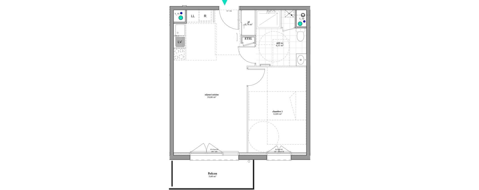 Appartement T2 de 43,80 m2 &agrave; F&eacute;camp Val de bucaille