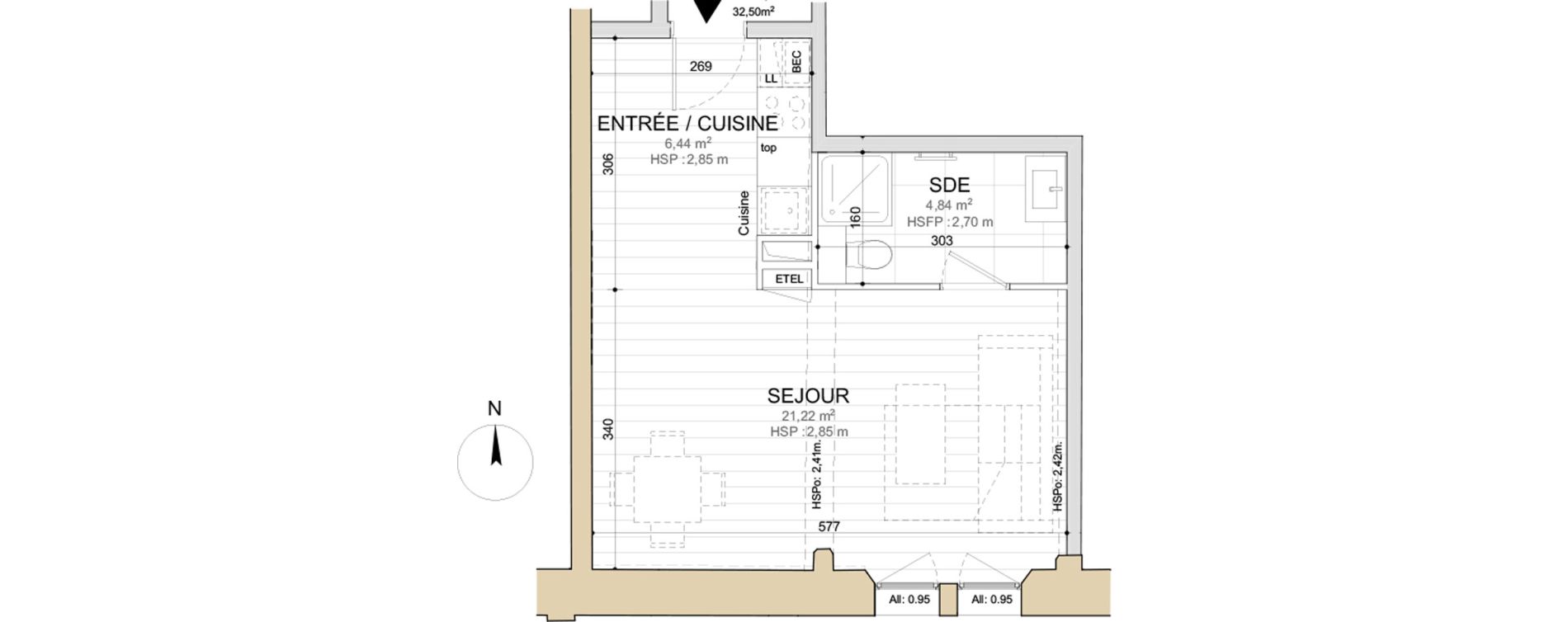 Appartement T1 de 32,50 m2 &agrave; Gonfreville-L'Orcher Centre