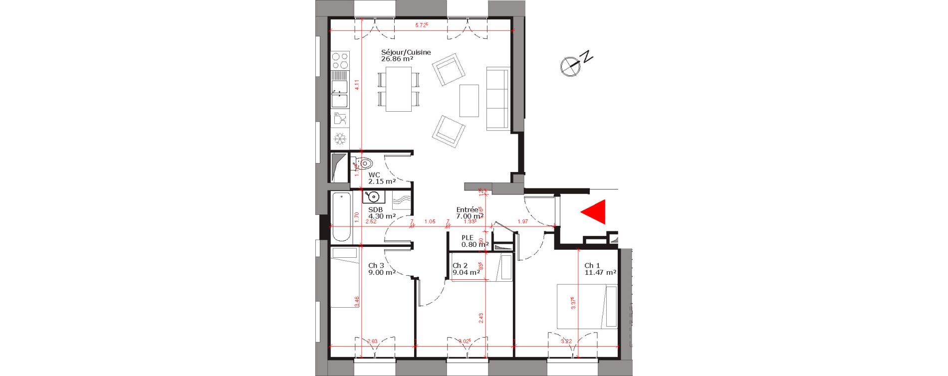 Appartement T4 de 70,62 m2 à Grand-Couronne Les essarts
