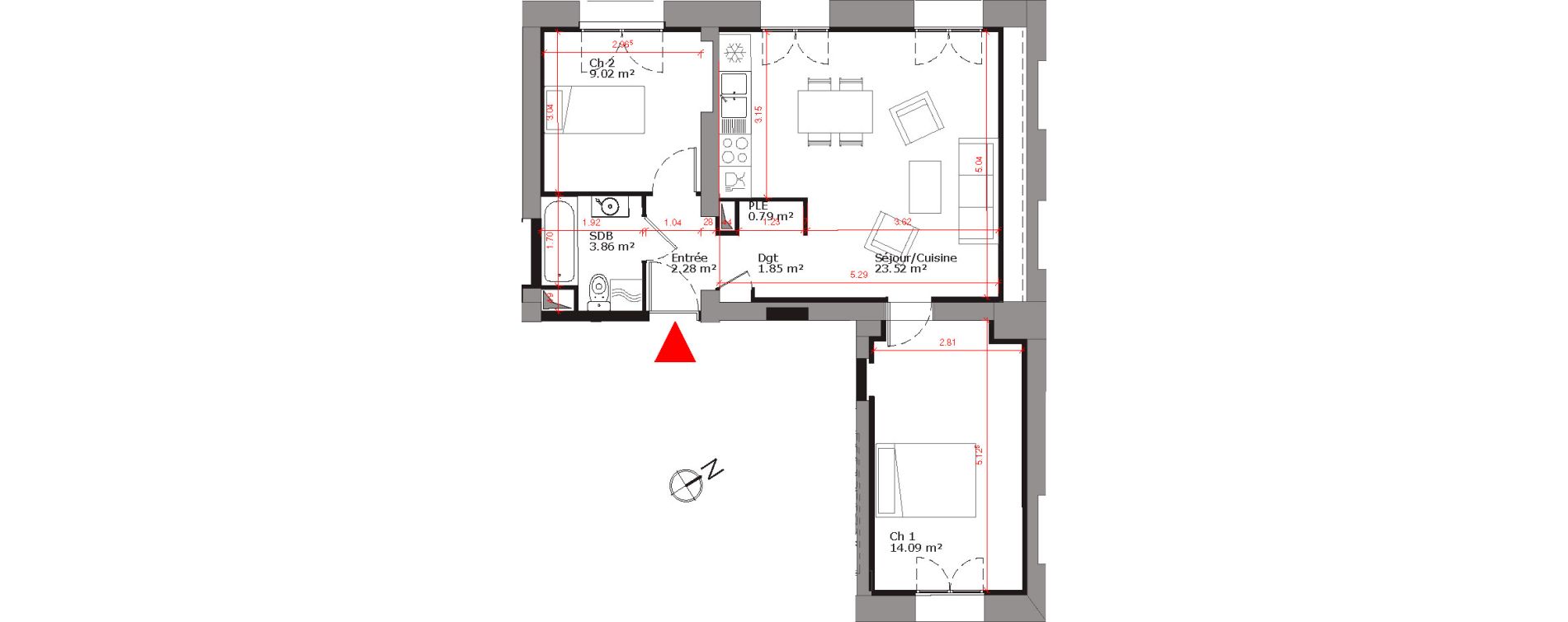 Appartement T3 de 55,41 m2 &agrave; Grand-Couronne Les essarts