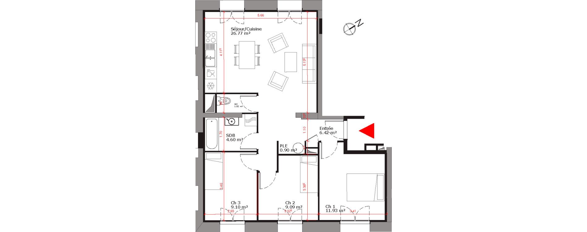 Appartement T4 de 70,74 m2 à Grand-Couronne Les essarts