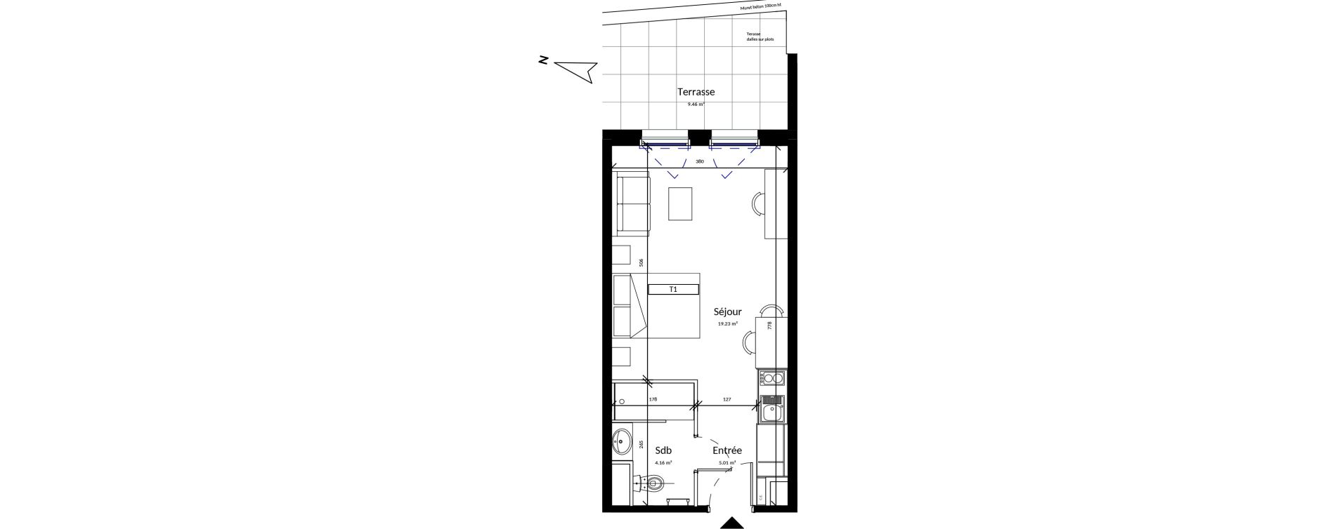 Appartement T1 de 28,40 m2 &agrave; Harfleur Centre
