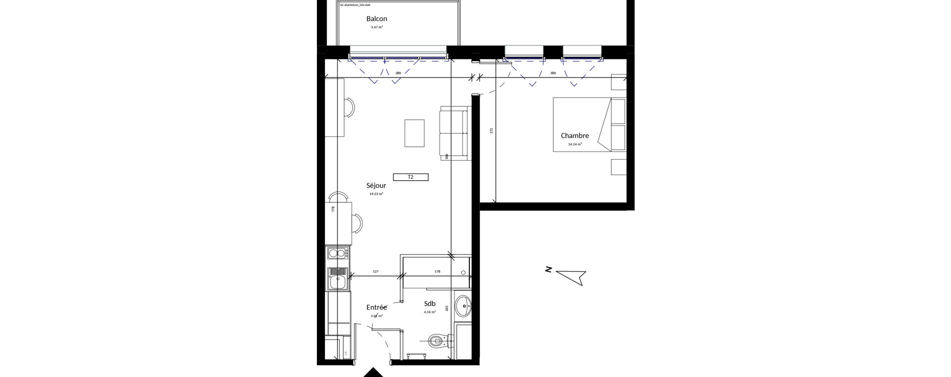 Appartement T2 de 42,54 m2 &agrave; Harfleur Centre