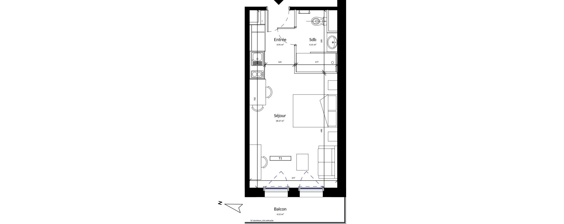 Appartement T1 de 27,47 m2 &agrave; Harfleur Centre
