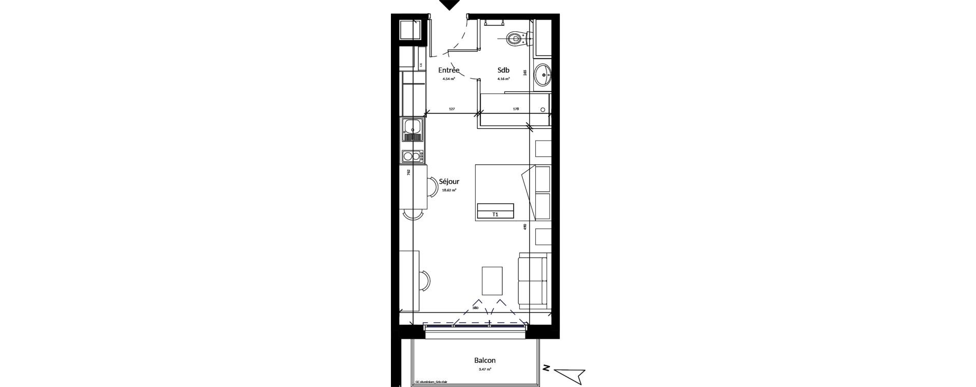 Appartement T1 de 27,32 m2 &agrave; Harfleur Centre
