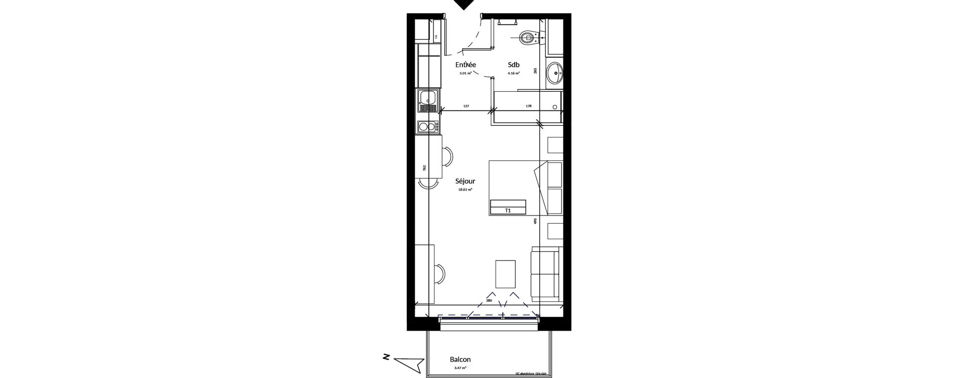 Appartement T1 de 27,79 m2 &agrave; Harfleur Centre