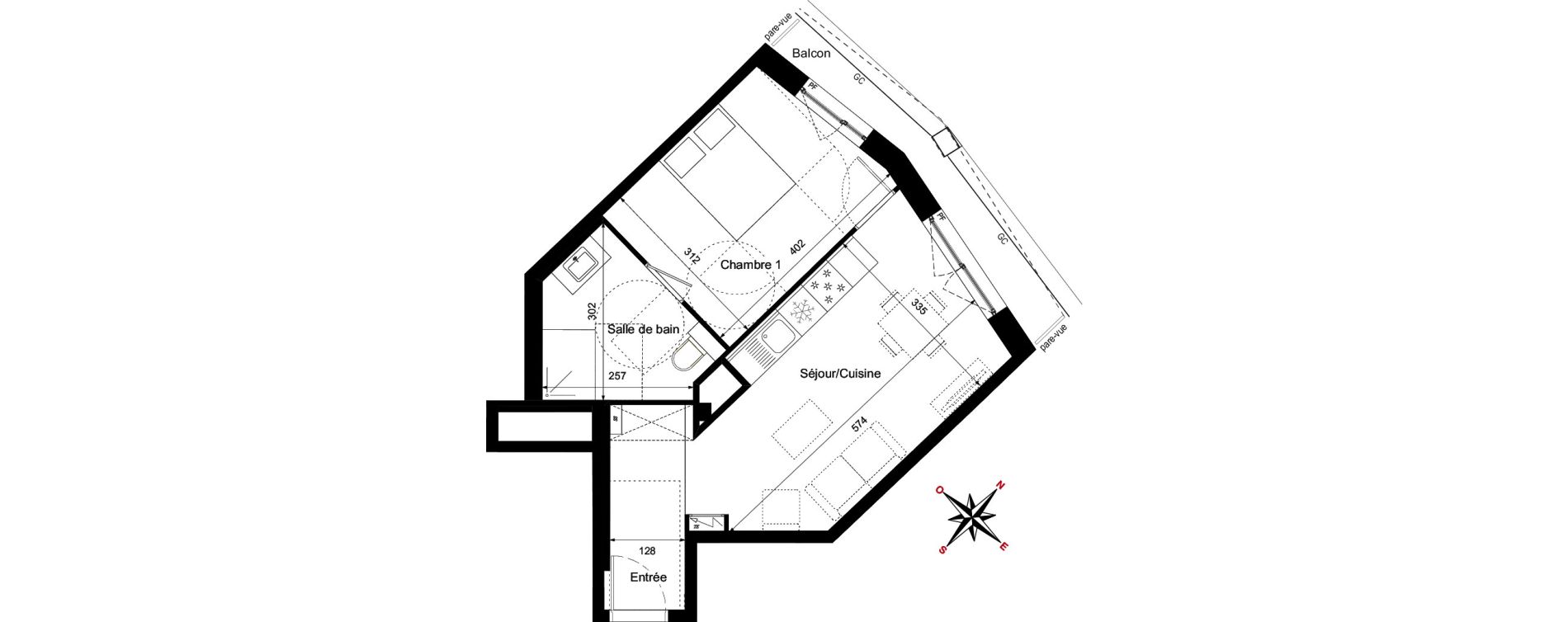 Appartement T2 de 40,50 m2 au Havre Centre ouest