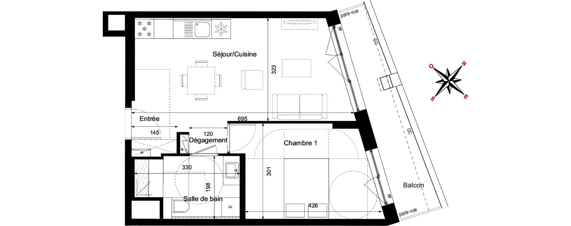 Appartement T2 de 41,70 m2 au Havre Centre ouest