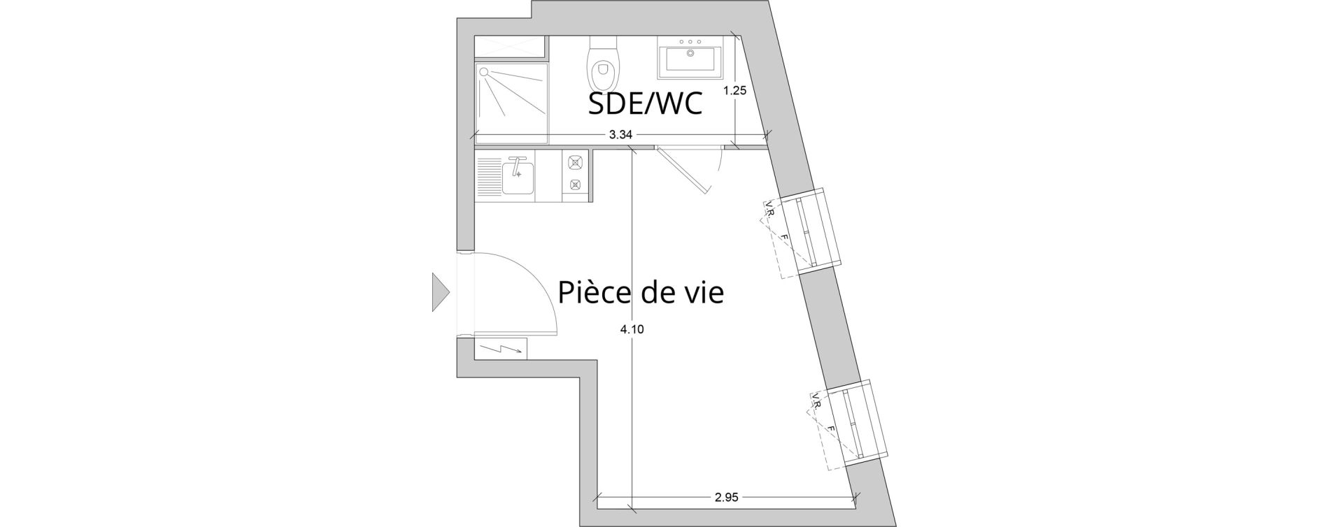 Appartement T1 meubl&eacute; de 17,14 m2 au Havre Les docks