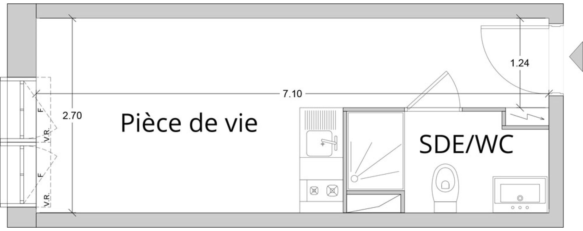Appartement T1 meubl&eacute; de 18,58 m2 au Havre Les docks