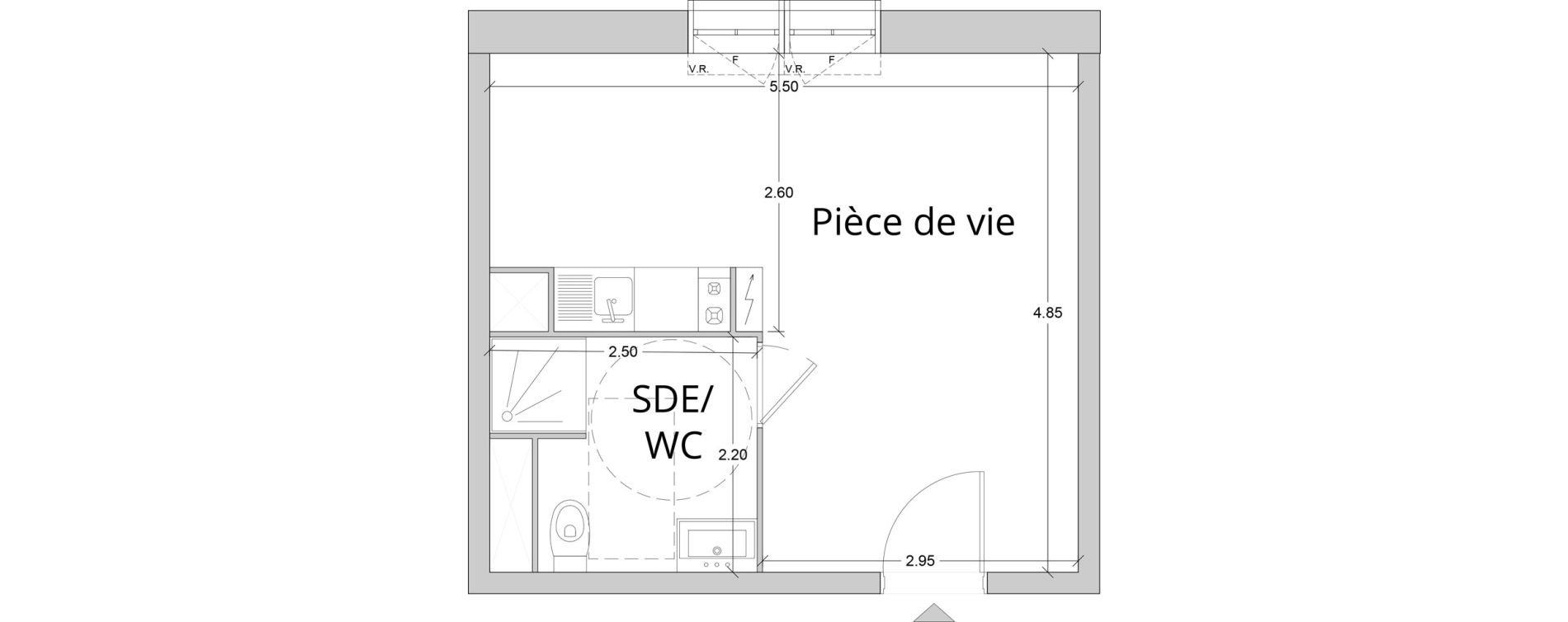 Appartement T1 meubl&eacute; de 25,34 m2 au Havre Les docks