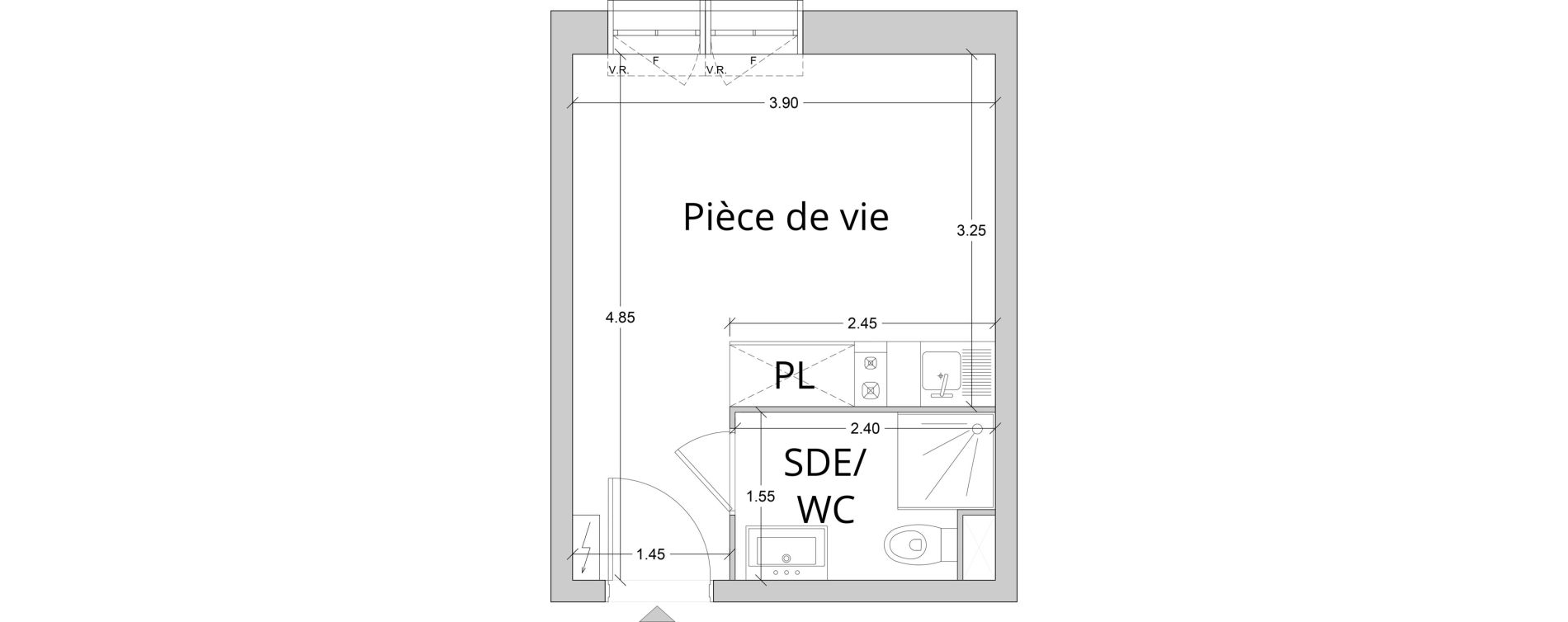 Appartement T1 meubl&eacute; de 18,29 m2 au Havre Les docks