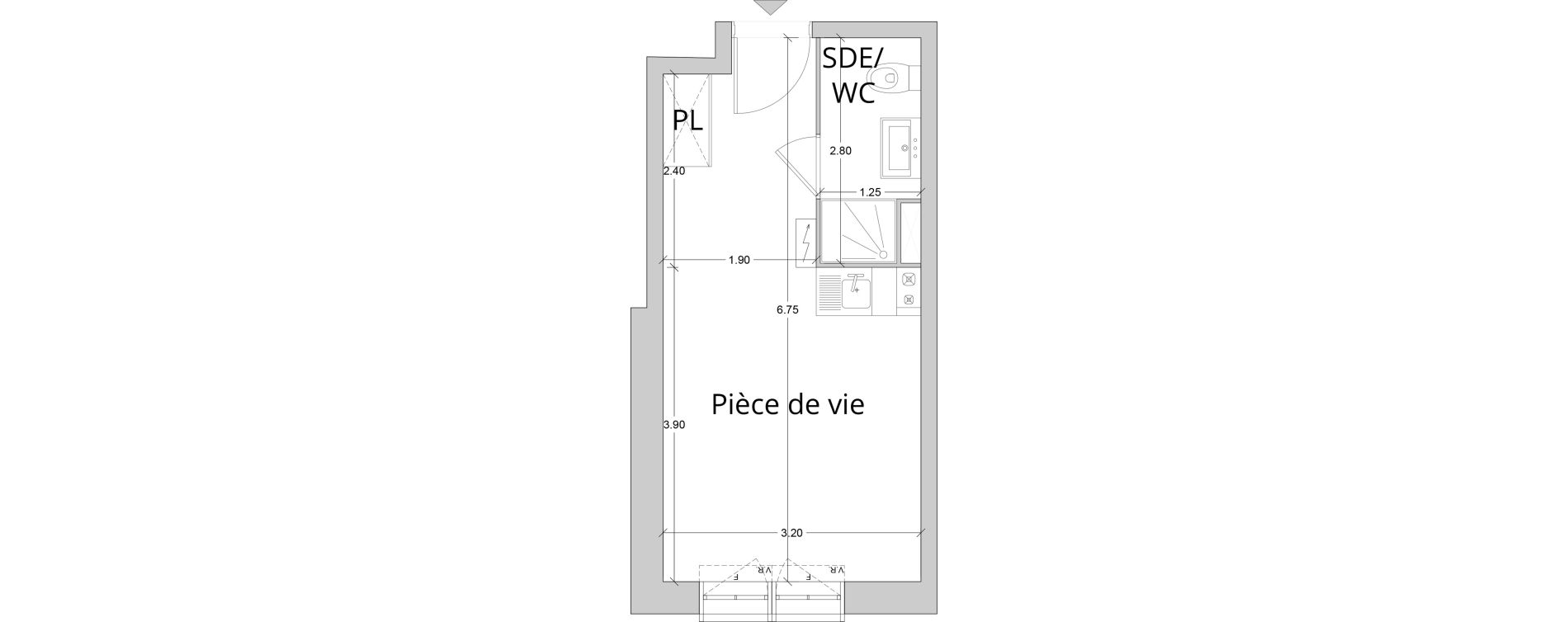 Appartement T1 meubl&eacute; de 20,77 m2 au Havre Les docks