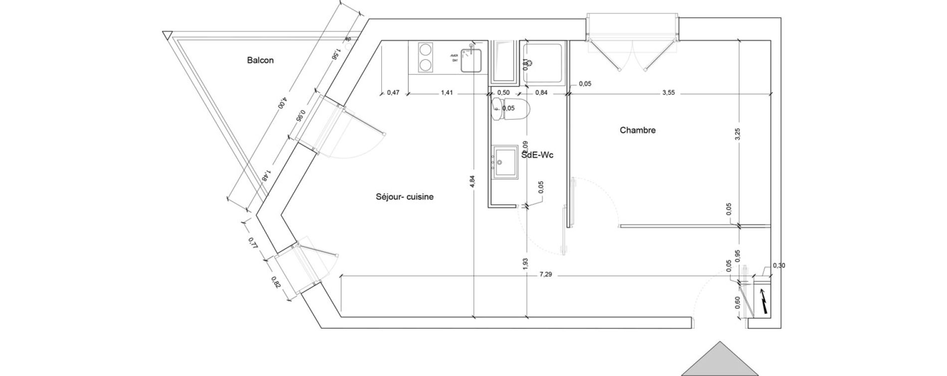 Appartement T2 meubl&eacute; de 37,36 m2 au Havre Les docks