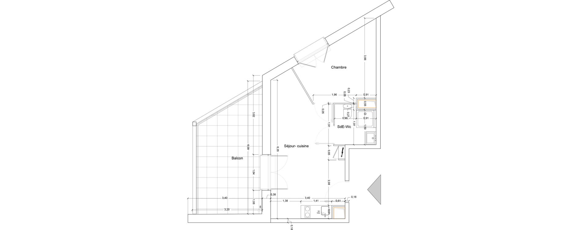 Appartement T2 meubl&eacute; de 31,15 m2 au Havre Les docks