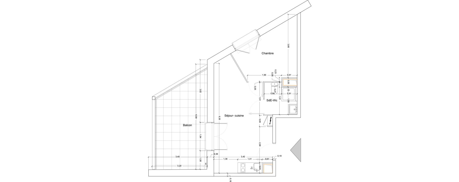 Appartement T2 meubl&eacute; de 31,15 m2 au Havre Les docks