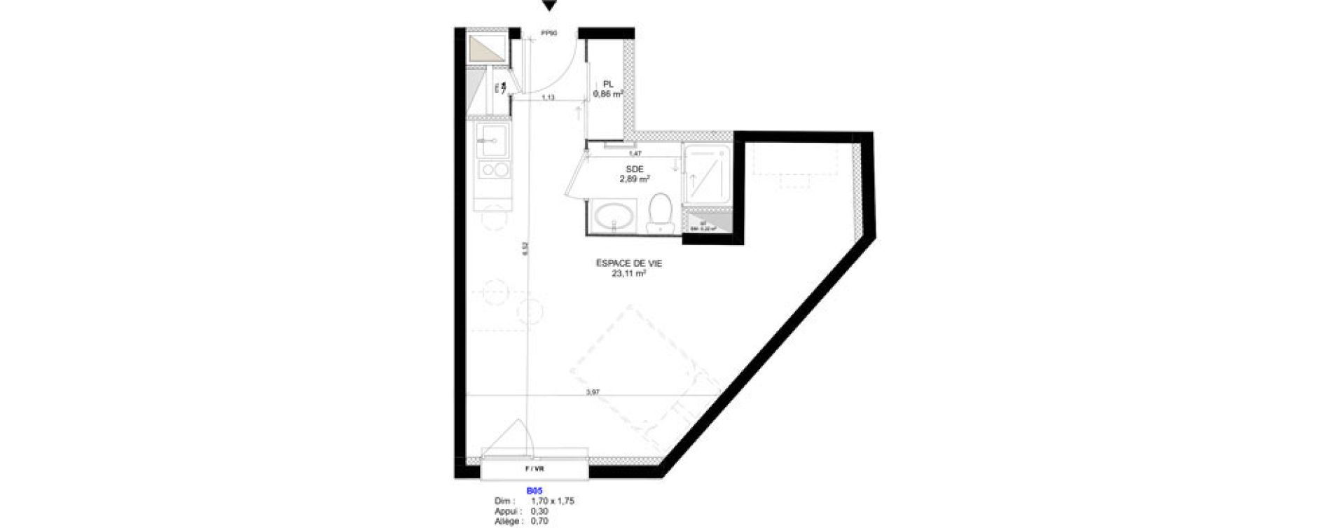 Appartement T1 meubl&eacute; de 26,86 m2 au Havre Sainte marie - saint leon