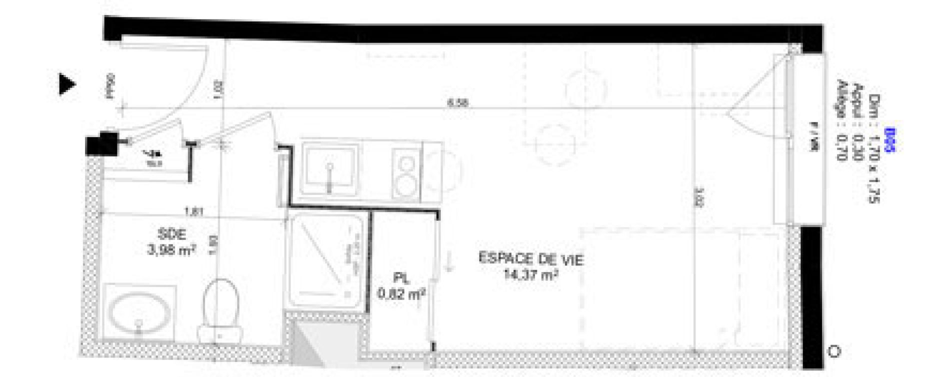 Appartement T1 meubl&eacute; de 19,17 m2 au Havre Sainte marie - saint leon