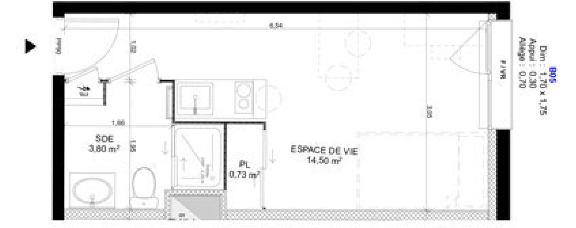 Appartement T1 meubl&eacute; de 19,03 m2 au Havre Sainte marie - saint leon