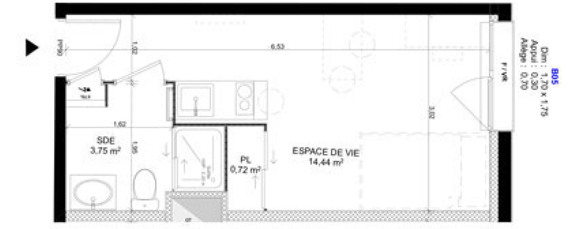 Appartement T1 meubl&eacute; de 18,91 m2 au Havre Sainte marie - saint leon