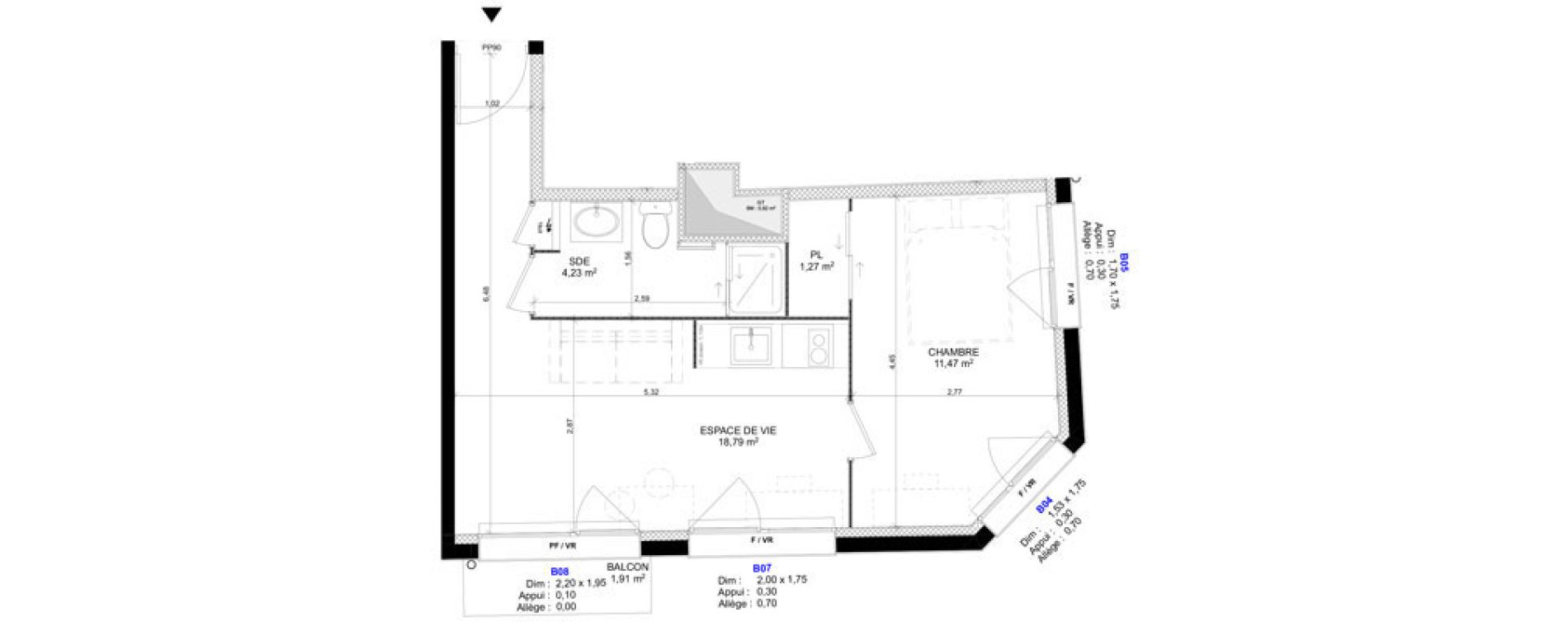 Appartement T2 meubl&eacute; de 35,76 m2 au Havre Sainte marie - saint leon