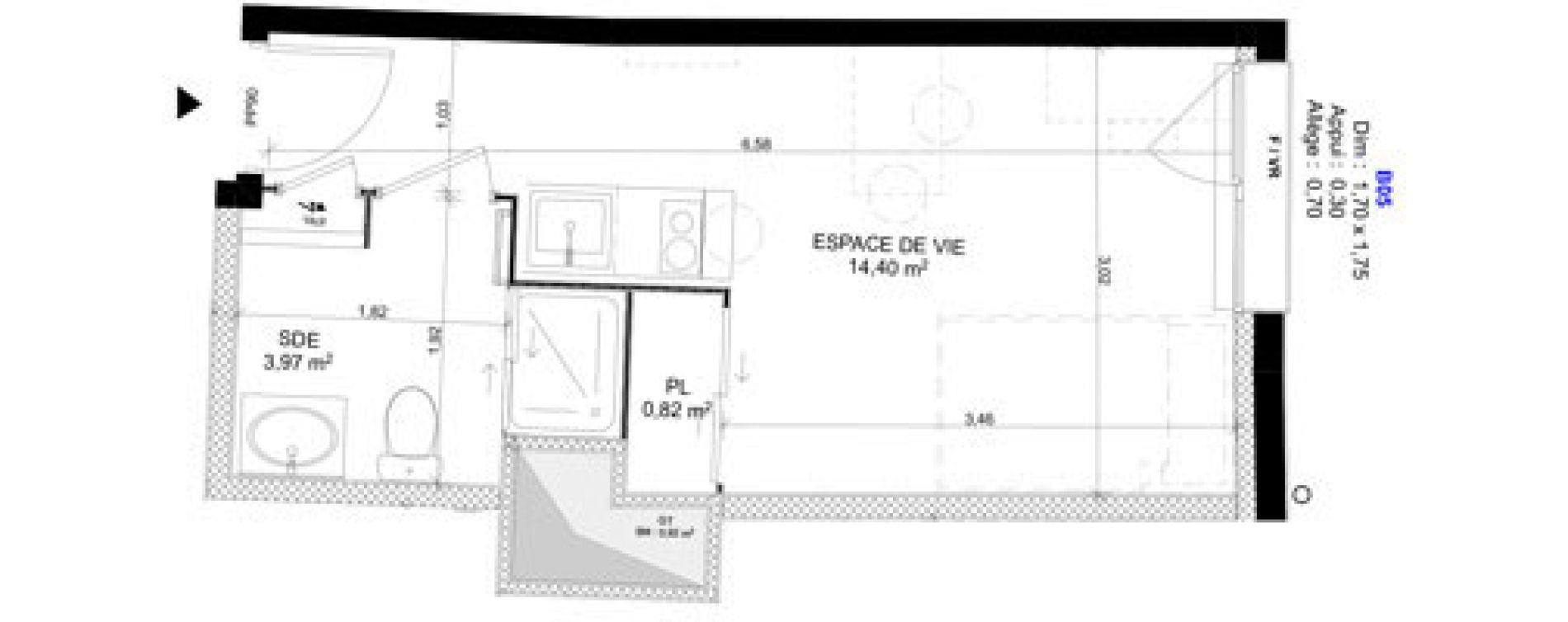 Appartement T1 meubl&eacute; de 19,19 m2 au Havre Sainte marie - saint leon