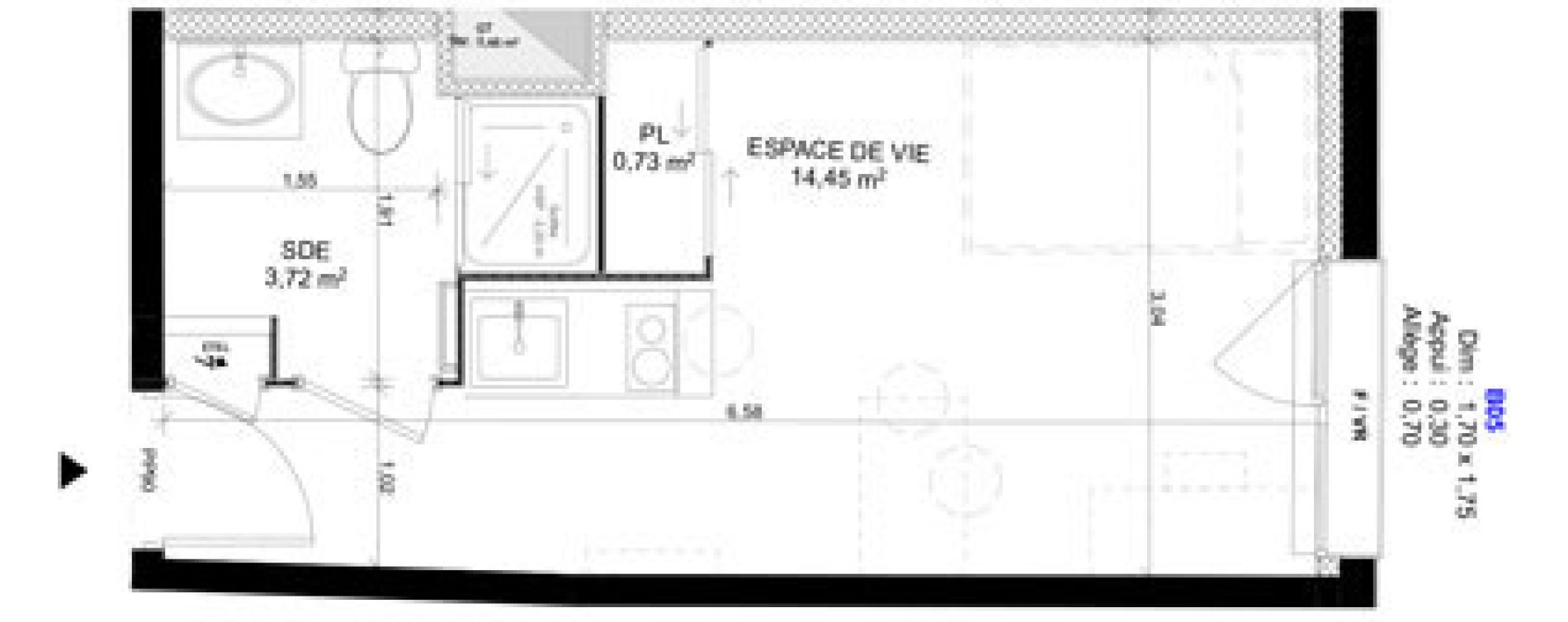 Appartement T1 meubl&eacute; de 18,90 m2 au Havre Sainte marie - saint leon