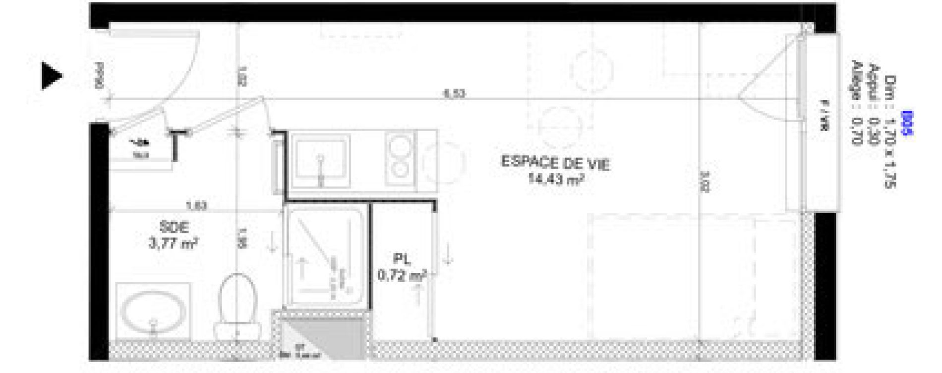 Appartement T1 meubl&eacute; de 18,92 m2 au Havre Sainte marie - saint leon