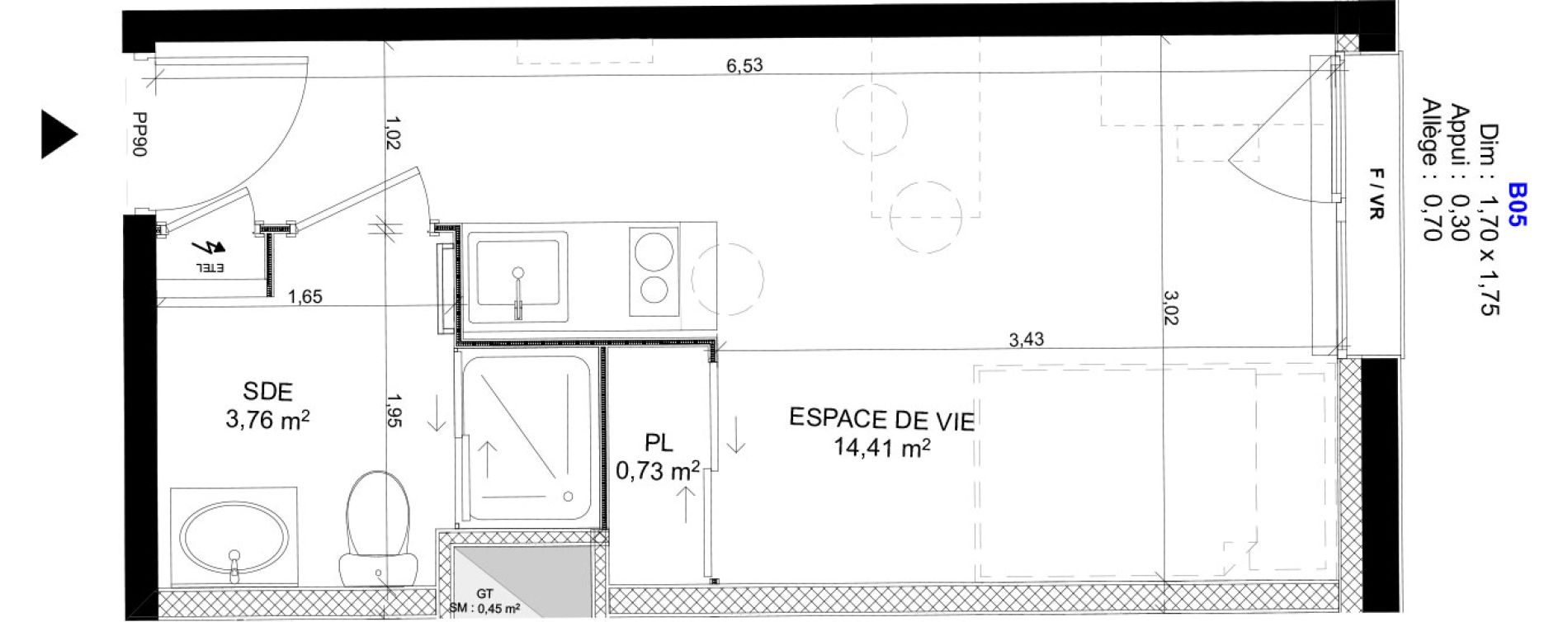 Appartement T1 meubl&eacute; de 18,90 m2 au Havre Sainte marie - saint leon