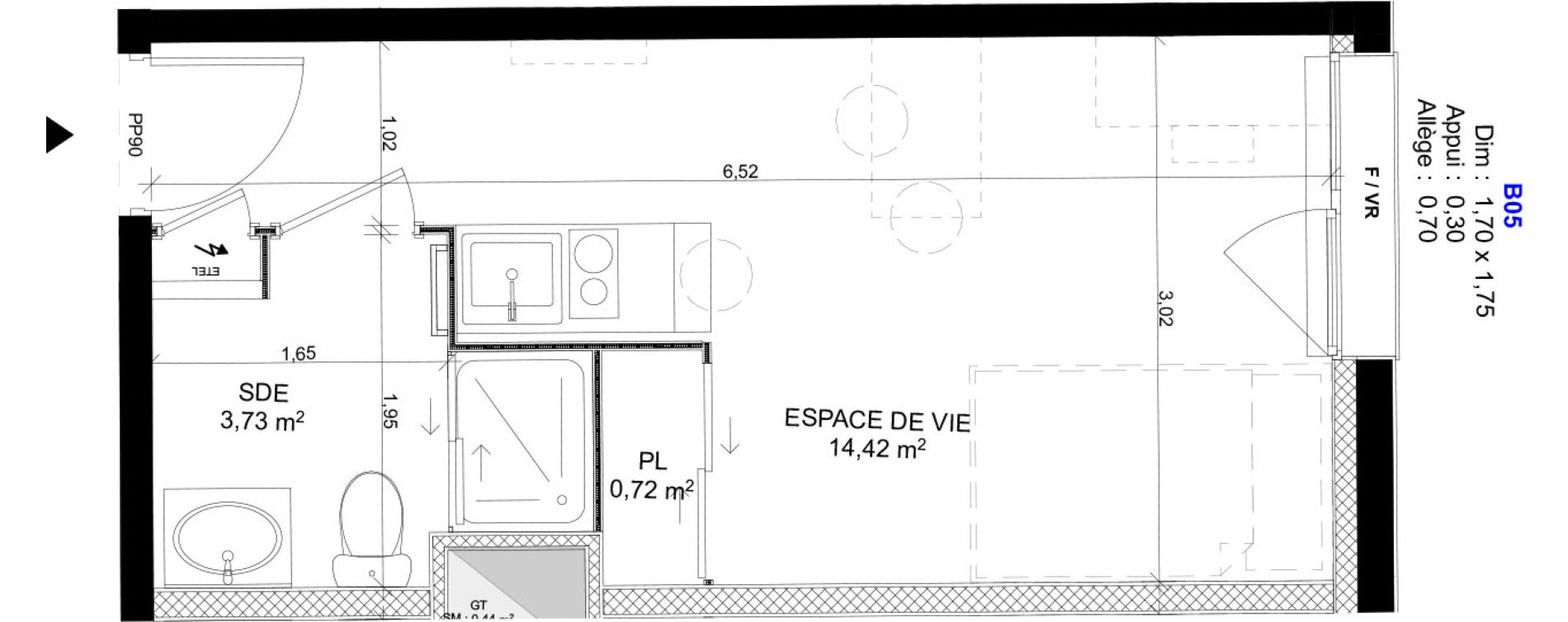 Appartement T1 meubl&eacute; de 18,87 m2 au Havre Sainte marie - saint leon