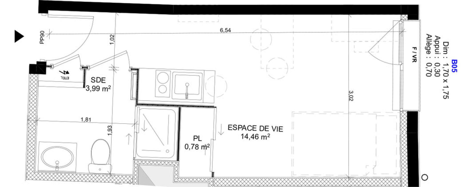 Appartement T1 meubl&eacute; de 19,23 m2 au Havre Sainte marie - saint leon