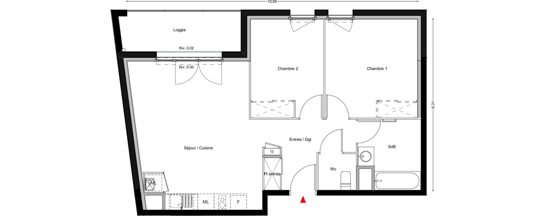 Appartement T3 de 59,99 m2 au Havre Arcole brindeau