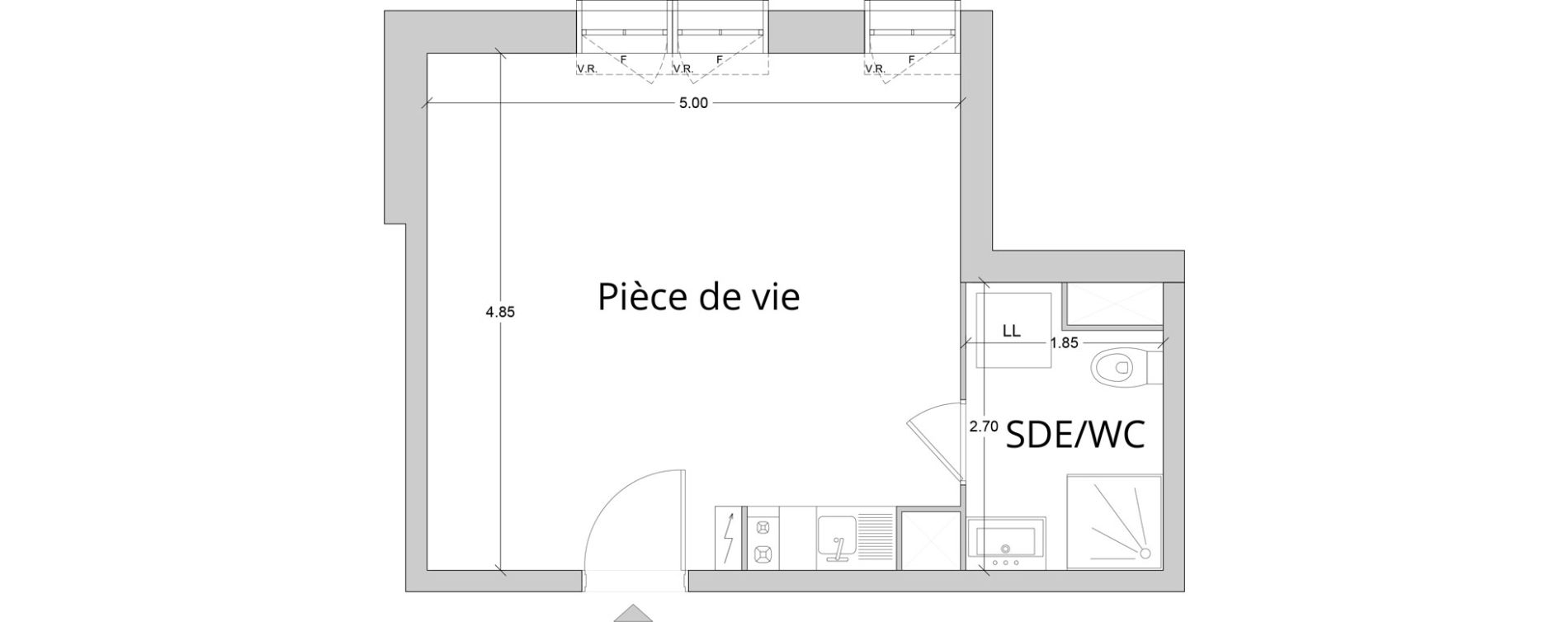 Appartement T1 de 28,38 m2 au Havre Les docks