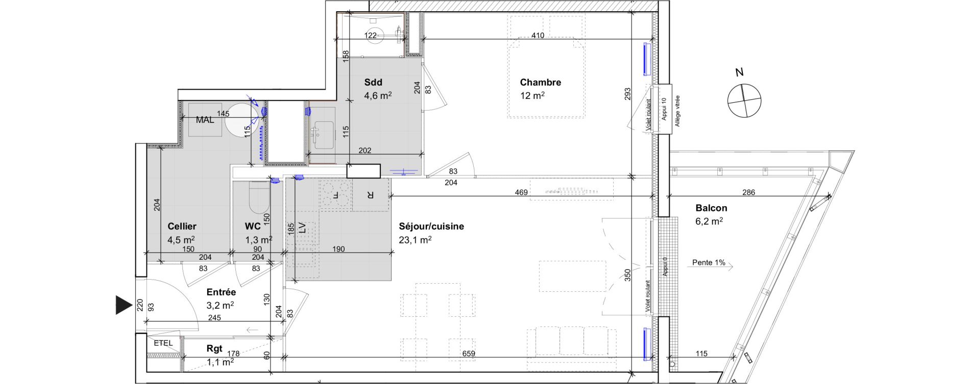 Appartement T2 de 49,80 m2 au Havre Le havre est