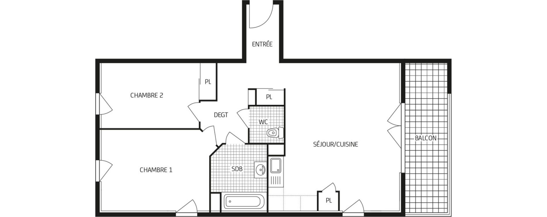 Appartement T3 de 62,74 m2 au Havre Points cardinaux