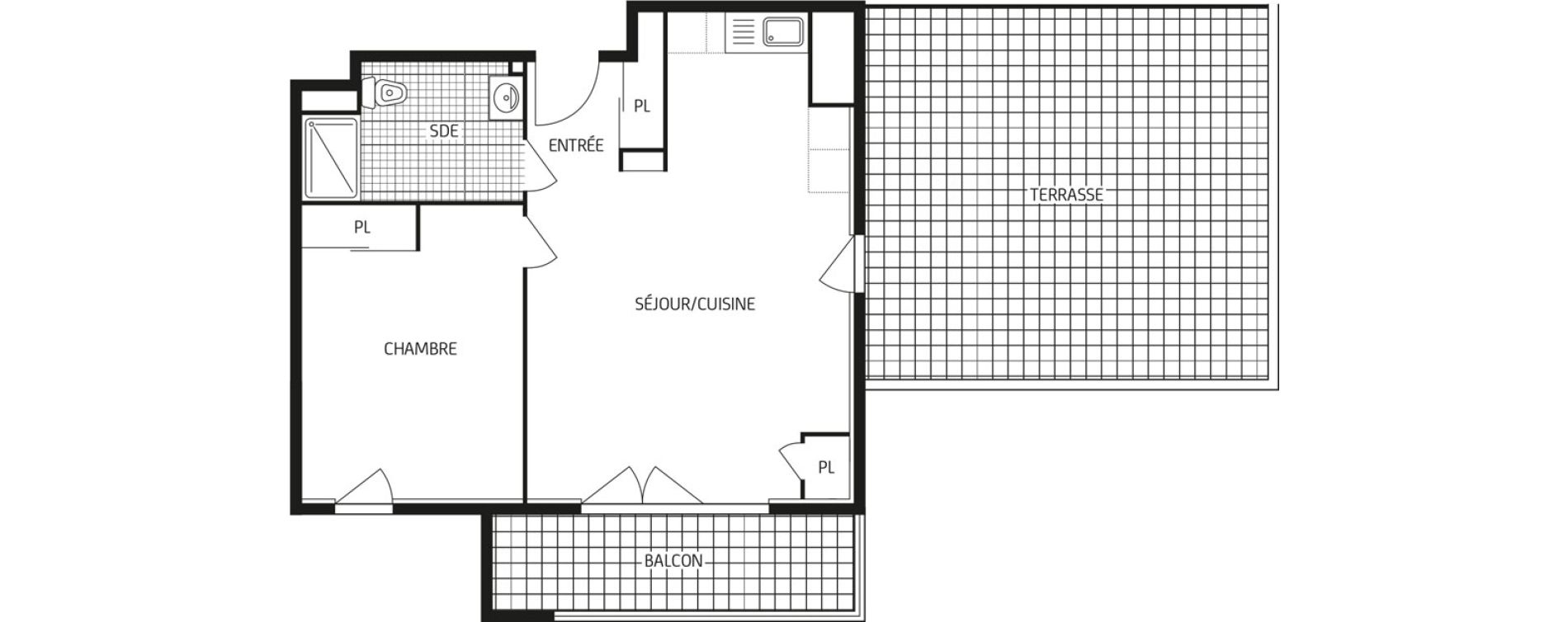 Appartement T2 de 46,12 m2 au Havre Points cardinaux