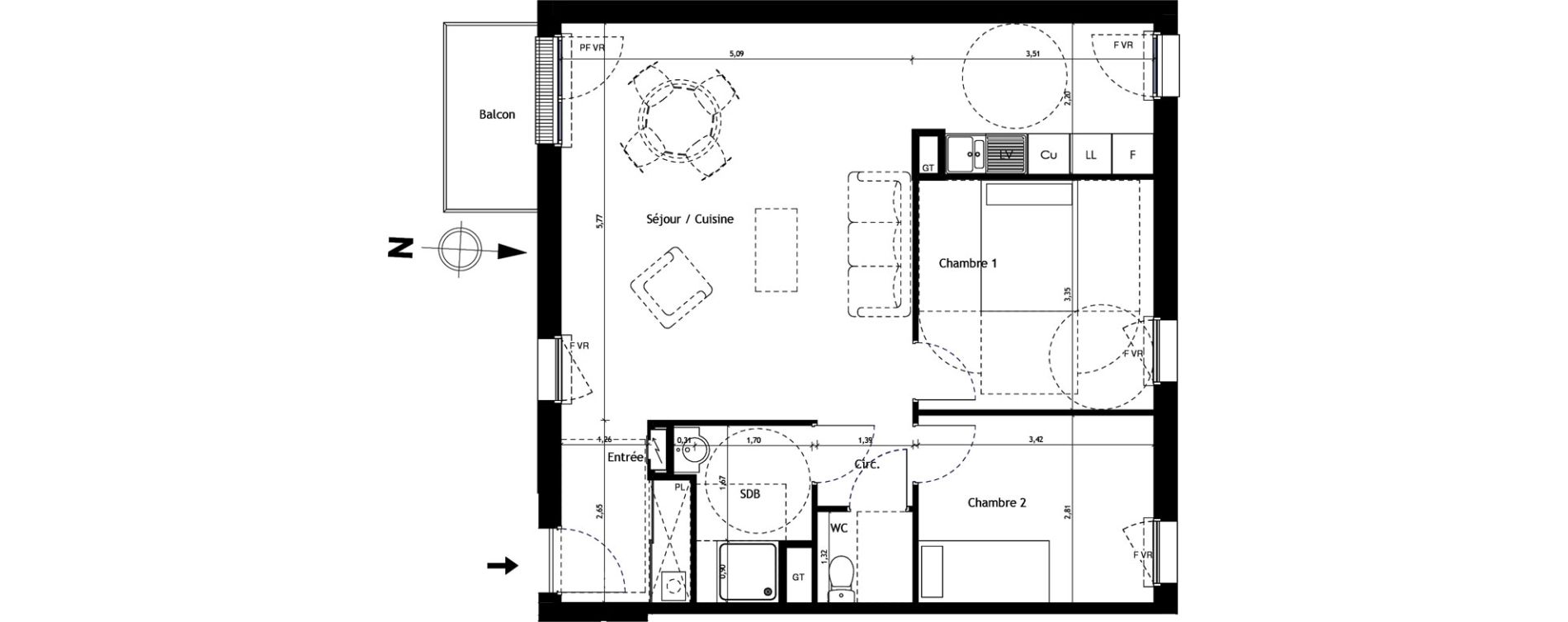 Appartement T3 de 69,70 m2 au Havre Sainte marie - saint leon