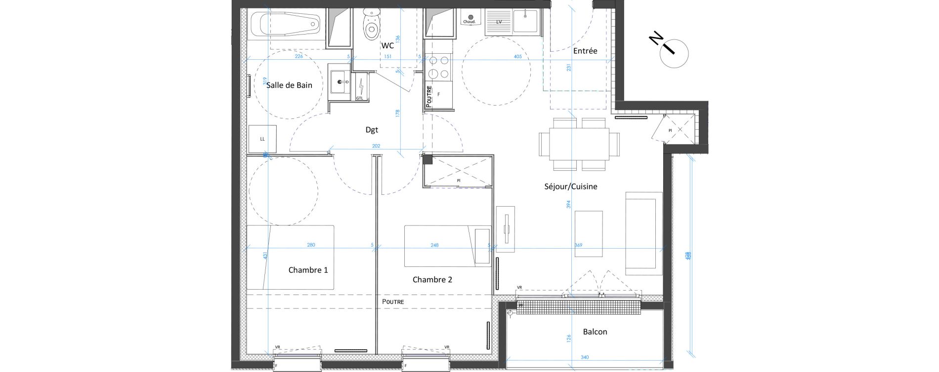 Appartement T3 de 58,97 m2 au Havre Les docks