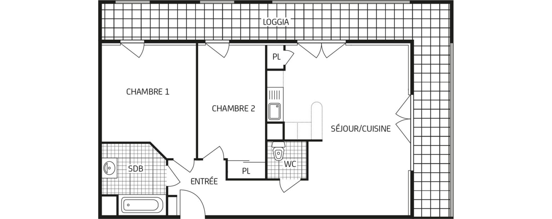 Appartement T3 de 60,98 m2 au Havre Points cardinaux