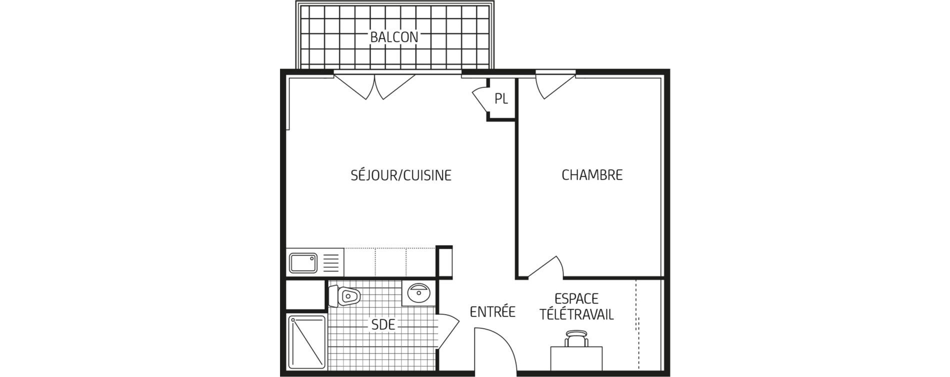 Appartement T2 de 44,79 m2 au Havre Points cardinaux